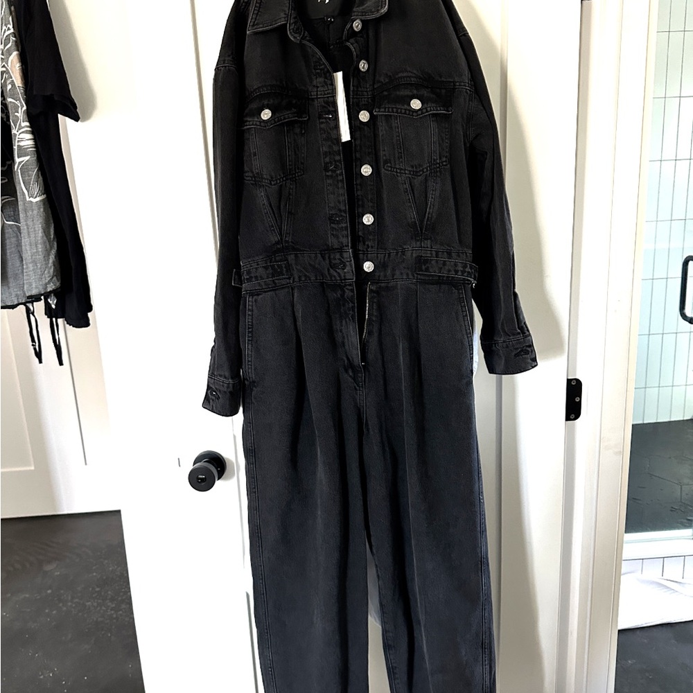 7 for All Mankind Black Denim Jumpsuit